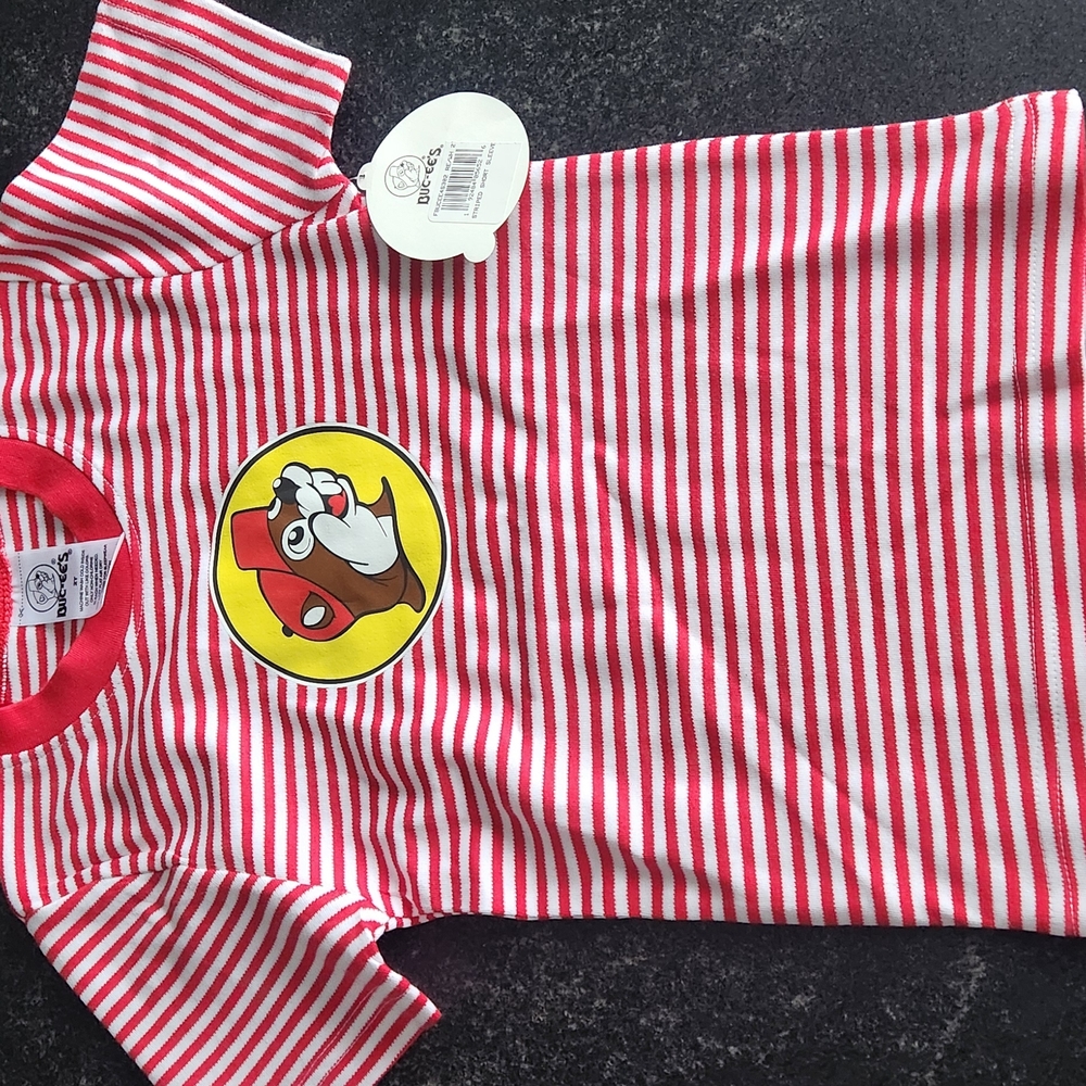 Red and White Striped T-Shirt with Logo
